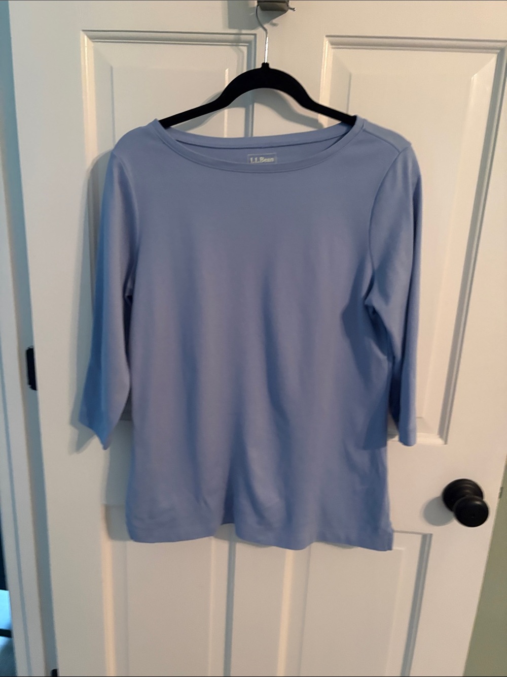 L.L. Bean Women's Light Blue Three-Quarter Sleeve Scoop Neck Top